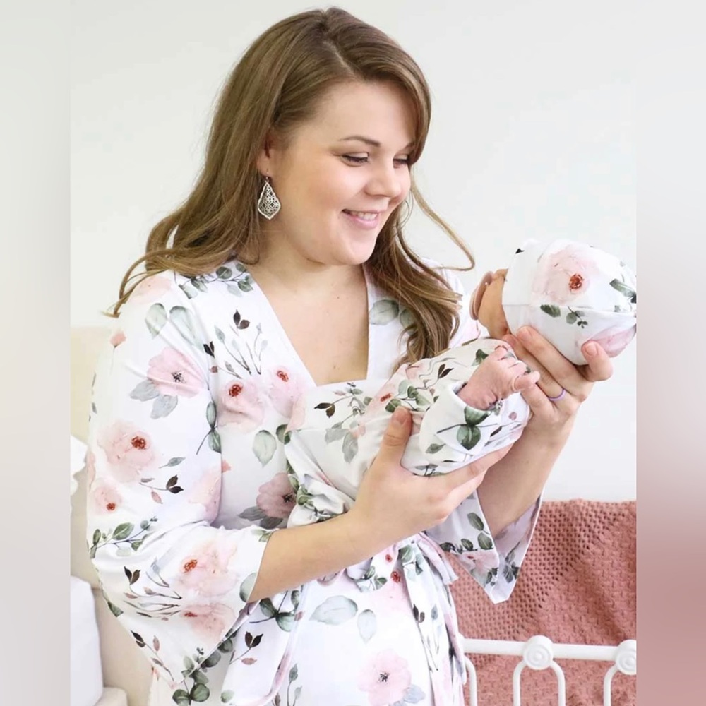 CADEN LANE MOMMY GOWN - MILLIE'S DUSTY ROSE GARDEN KNIT MATERNITY ROBE